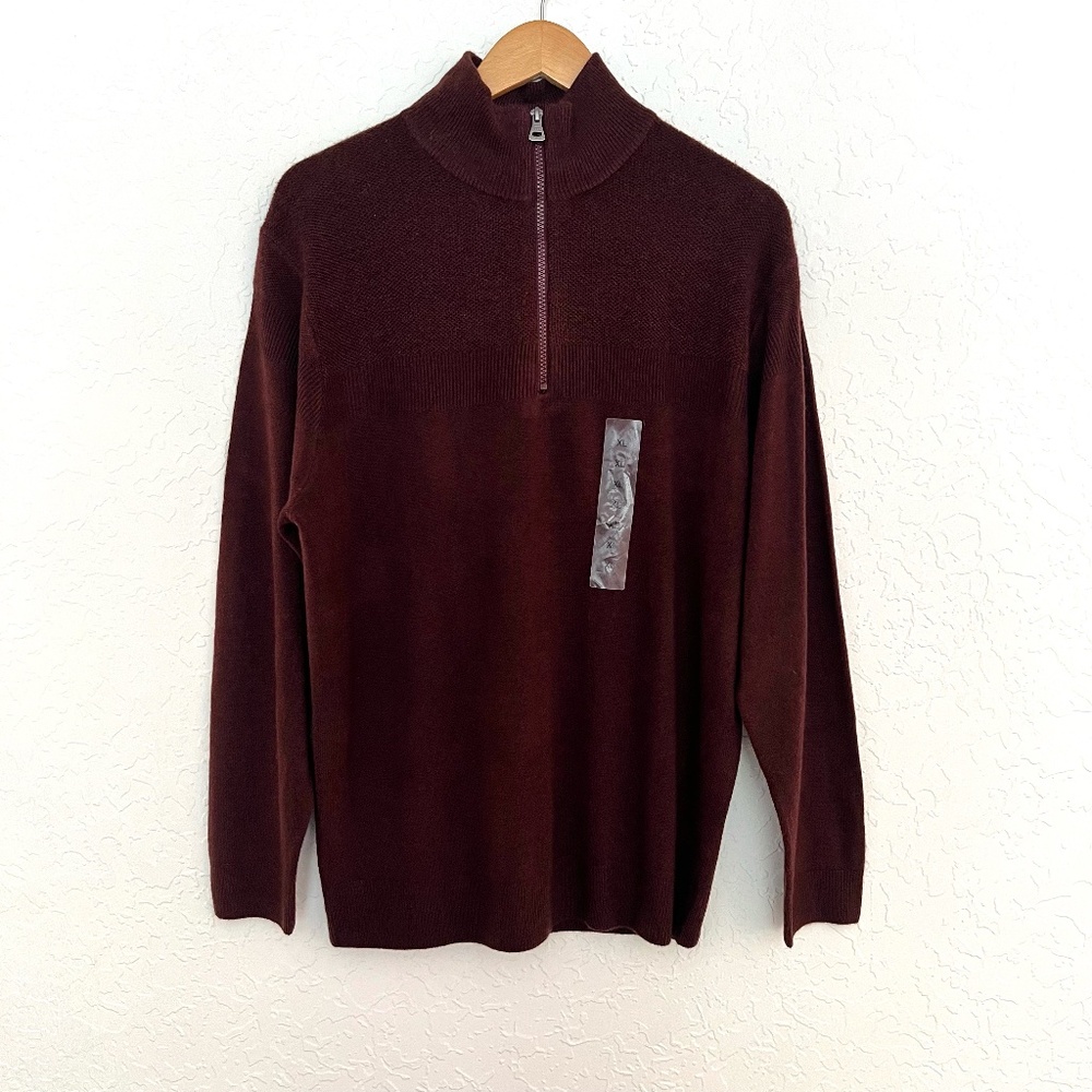 Mens NWT Maroon Pullover 1/4 Zip Up Super Soft Sweater Macy's NWT  Fishermen